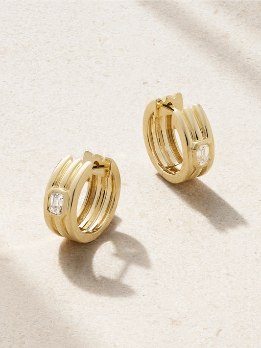 Trio Ridge 14-karat Gold Diamond Hoop Earrings