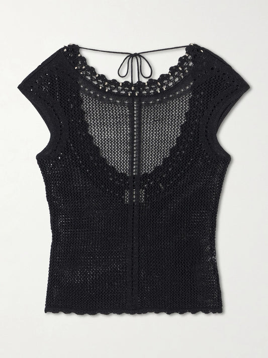 Metorie Embellished Crochet Cotton-blend Tank