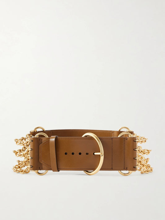 6.5 Cm Gold-tone And Leather Waist Belt
