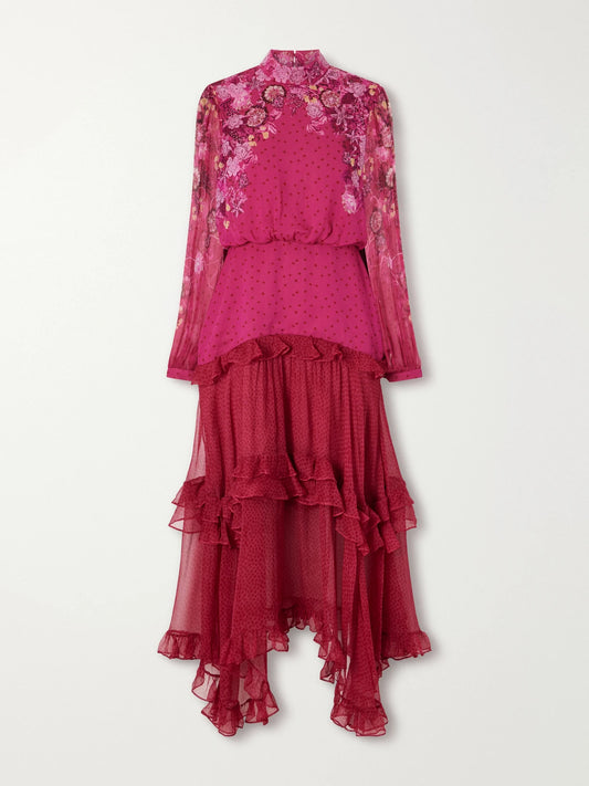 Saloni Jolie-c Asymmetric Tiered Floral-print Silk-georgette Maxi Dress