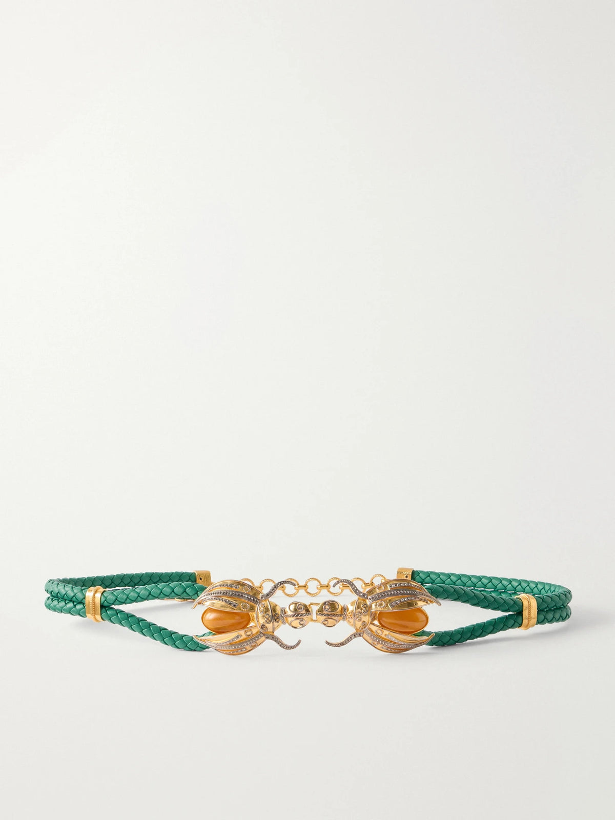 Scarab Gold-tone And Woven Leather Belt