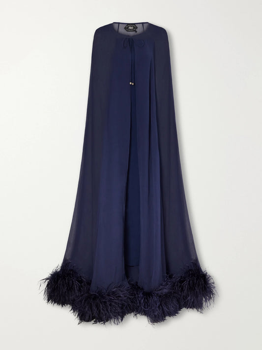 Taller Marmo Grace Feather-trimmed Silk-chiffon Gown