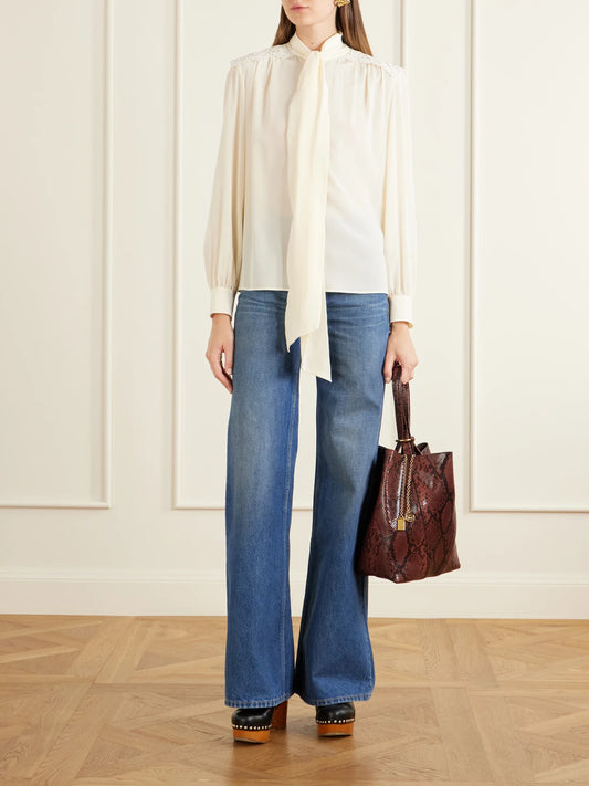 Spin Embellished Snake-effect Leather Tote