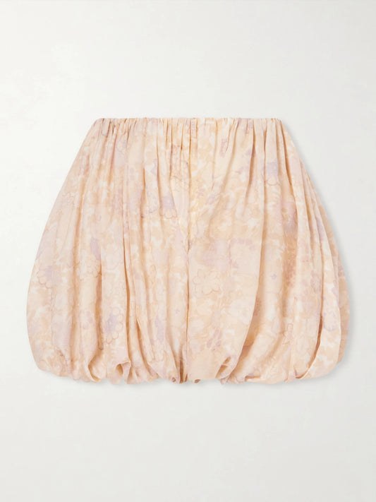 Pleated Floral-print Silk-charmeuse Shorts