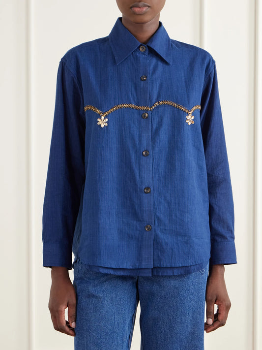 Kartik Research Bead-embellished Layered Striped Cotton Shirt