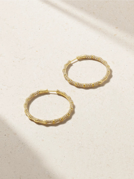 Bamboo 18-karat Gold Diamond Hoop Earrings