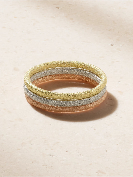Set Of Three Florentine Finish 18-karat Yellow, White And Rose Gold Rings