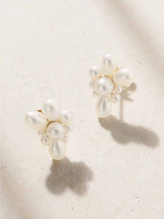 Petite Amis Fleur 14-karat Recycled Gold Pearl Earrings