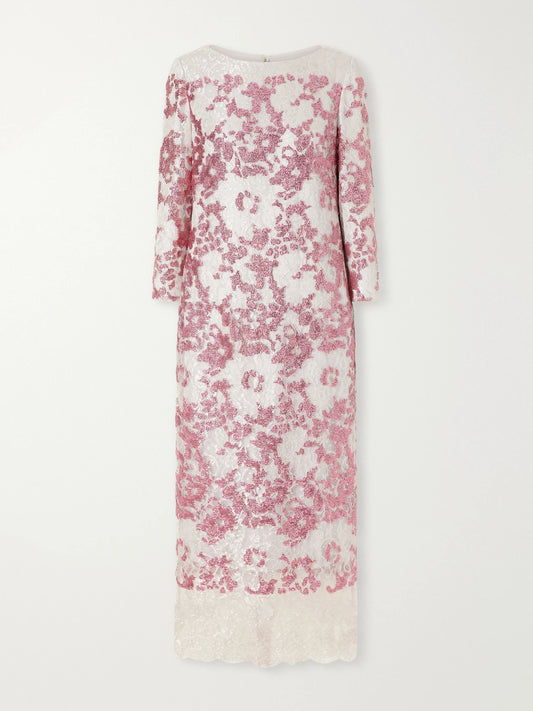 Costarellos Santina Sequin-embellished Lace Gown