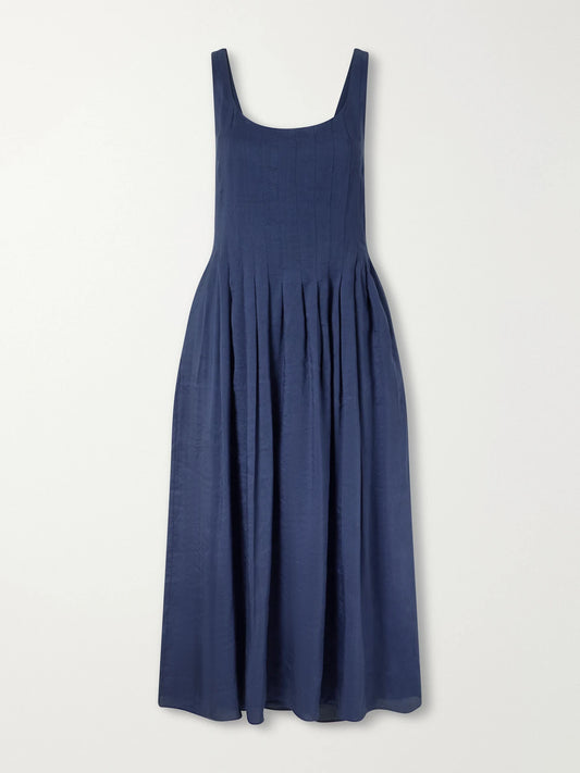 La Ligne Pleated Linen-blend Midi Dress