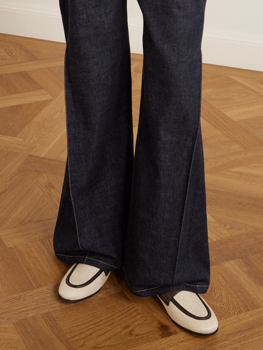 Leather-trimmed Raffia Penny Loafers