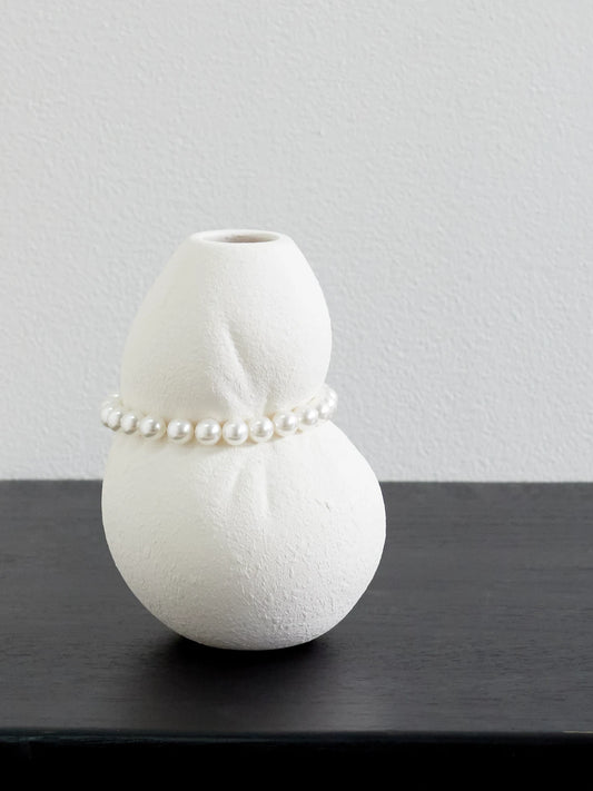 Squeezed Small Pearl-like Embellished Ceramic Vase
