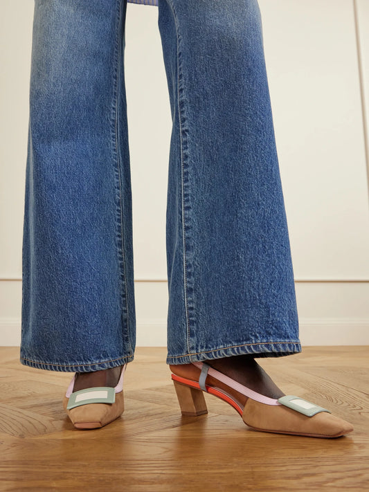 Belle Vivier 45 Buckled Leather-trimmed Suede Ballet Flats