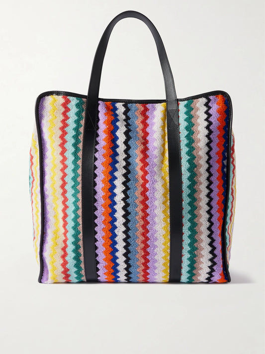 Riverbero Leather-trimmed Striped Cotton-terry Tote