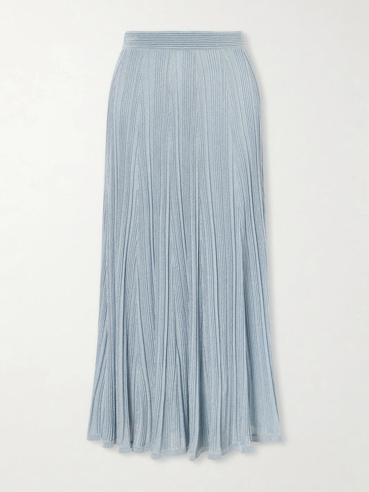 Aster Metallic Ribbed-knit Midi Skirt