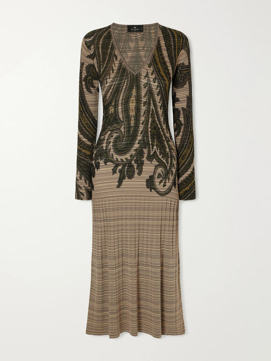 Etro Printed Ribbed-knit Midi Dress