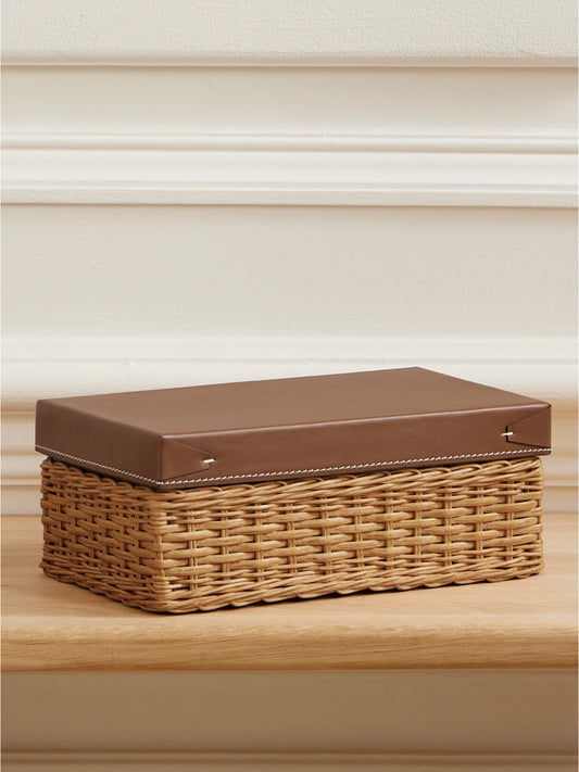 Bailey Small Wicker And Embossed Leather Box