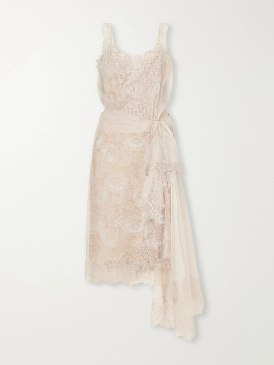 Elie Saab Knot-detailed Lace-trimmed Organza Midi Dress