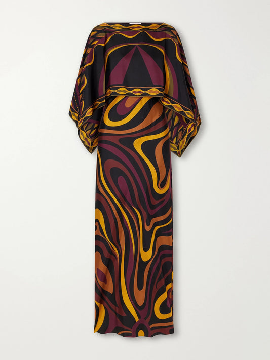 PUCCI Cape-detailed Printed Silk-twill Maxi Dress