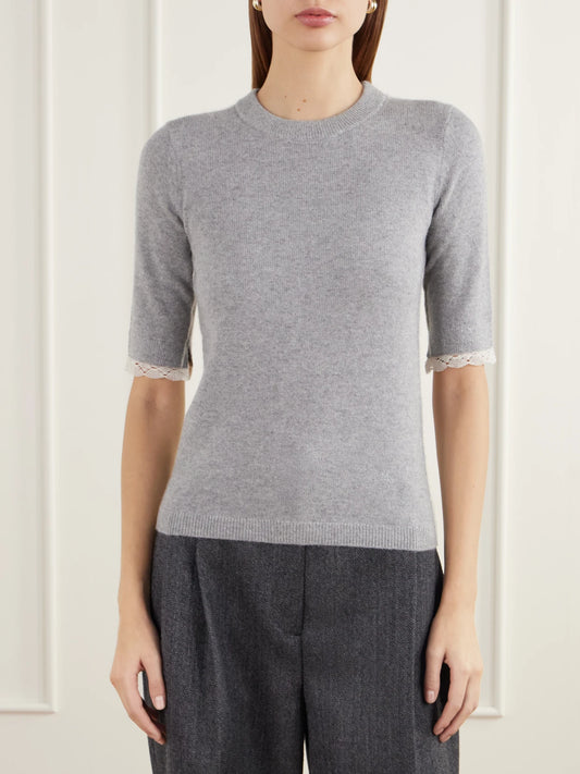 Maria McManus Lace-trimmed Cashmere And Cotton-blend T-shirt