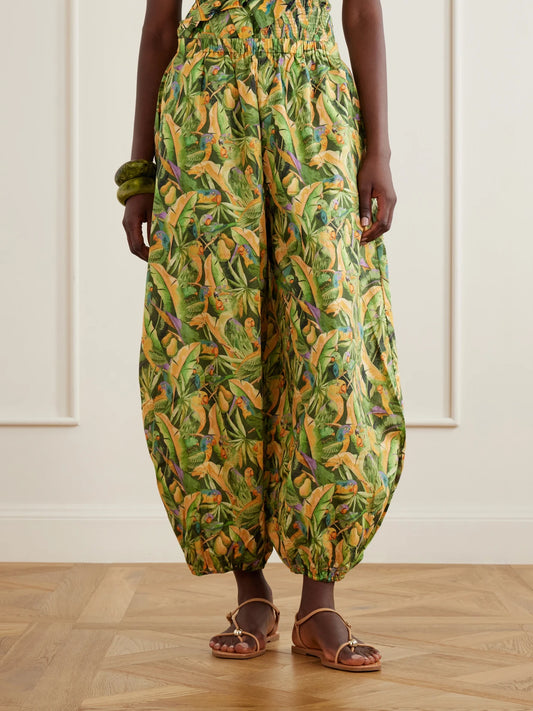 Parrot Printed Balloon Cotton Pants