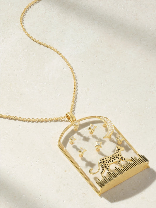 La Savane 9-karat Gold, Diamond, Crystal And Enamel Necklace