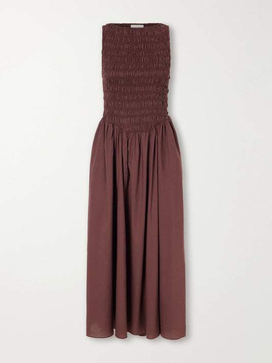 Faithfull Lucia Shirred Gathered Cotton-poplin Midi Dress