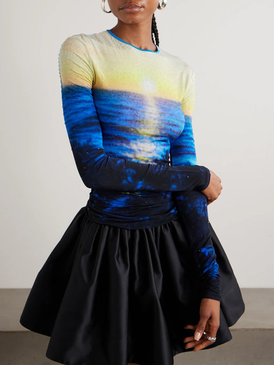 Crystal-embellished Printed Jersey T-shirt