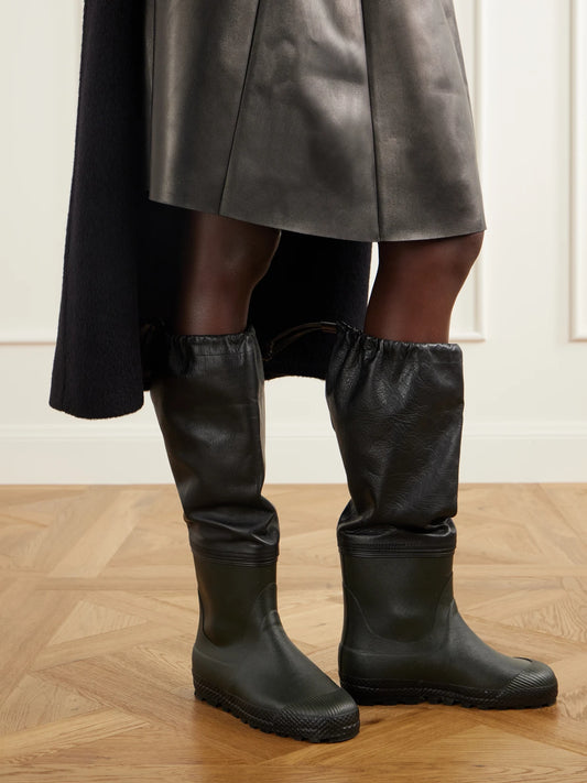 RIER Farmer Leather-trimmed Rubber Rain Boots