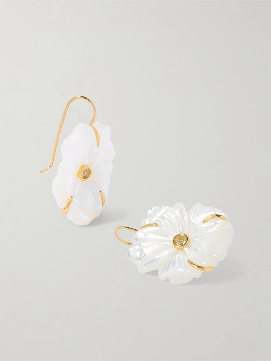 New Bloom Gold-plated, Mother-of-pearl And Topaz Earrings