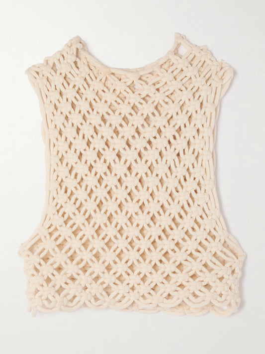 Cropped Open-knit Cotton-blend Tank