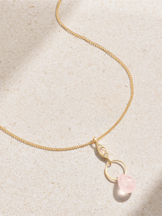 14-karat Recycled Gold, Rose Quartz And Diamond Necklace