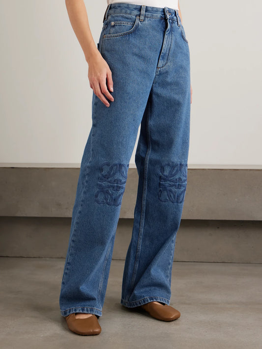 Anagram Embroidered High-rise Straight-leg Jeans