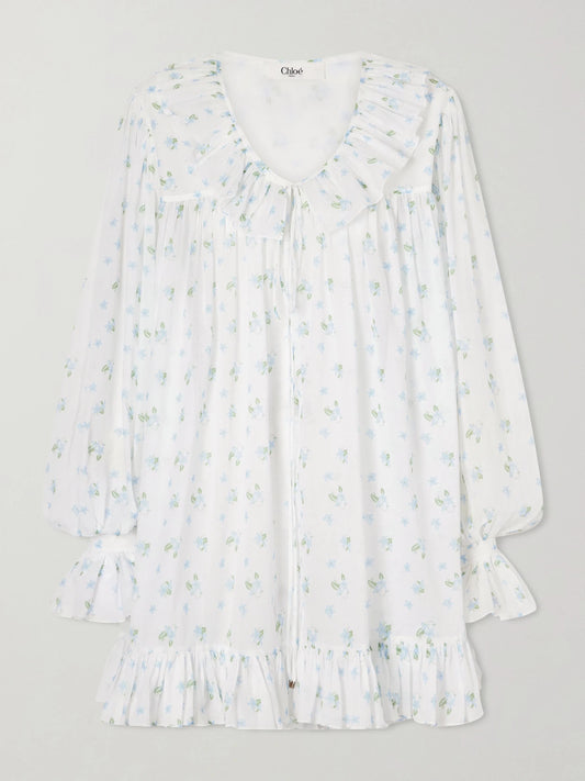 Ruffled Floral-print Cotton-voile Mini Dress