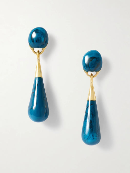 Dew Drop Medium Gold-tone And Resin Earrings