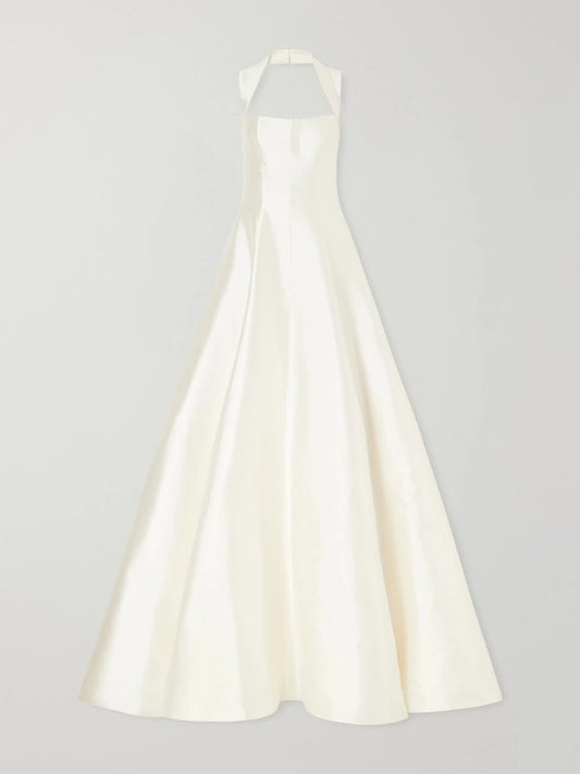 Danielle Frankel Liz Halterneck Beaded Wool And Silk-blend Twill Halterneck Gown