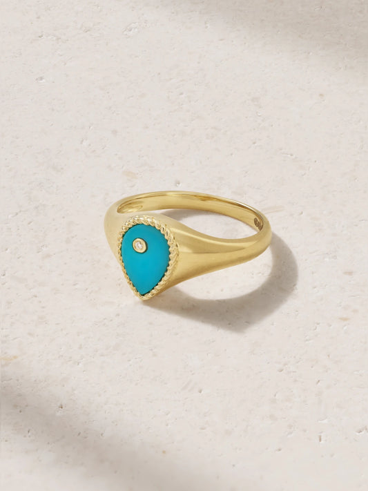 9-karat Gold, Turquoise And Diamond Signet Ring