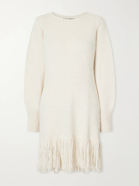 ALIX OF BOHEMIA Renny Fringe-detailed Open-knit Cotton Mini Dress