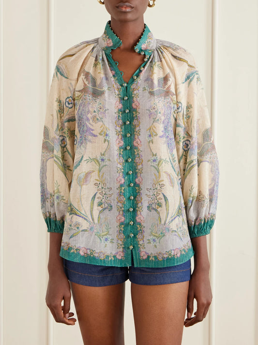 Indra Billow Metallic Cotton And Silk-blend Blouse