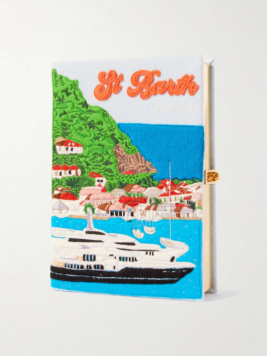 Olympia Le-Tan St. Barth Embroidered Appliquéd Cotton, Wool And Silk-blend Canvas Clutch