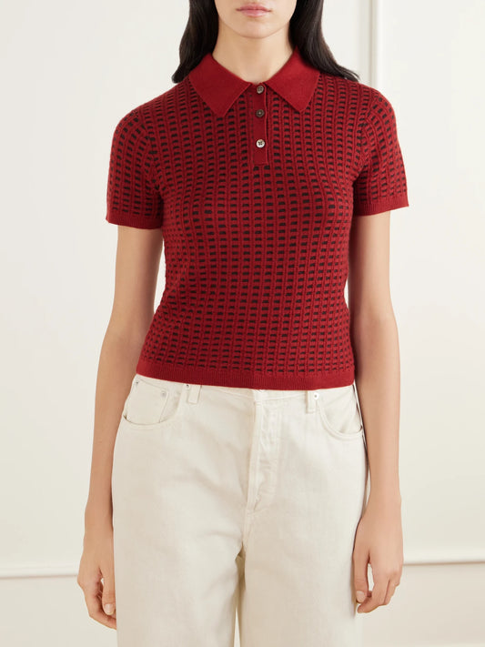 Guest In Residence Shrunken Waffle Cropped Cashmere Polo Shirt