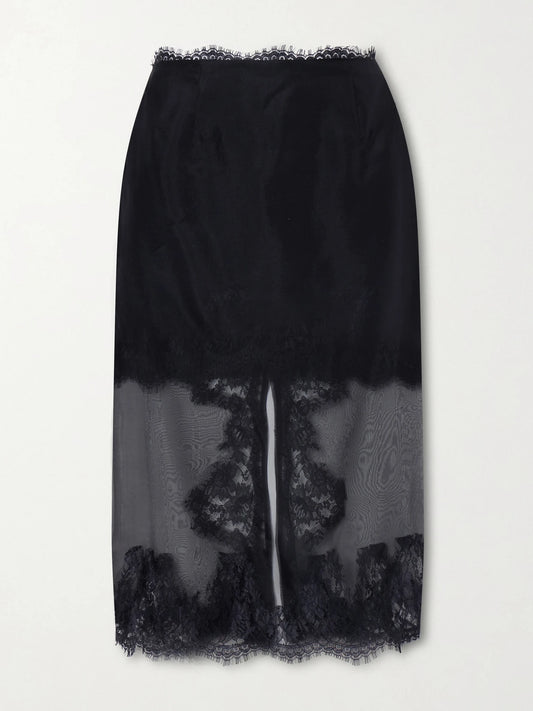 Ophelia Layered Lace-trimmed Silk-organza Midi Skirt