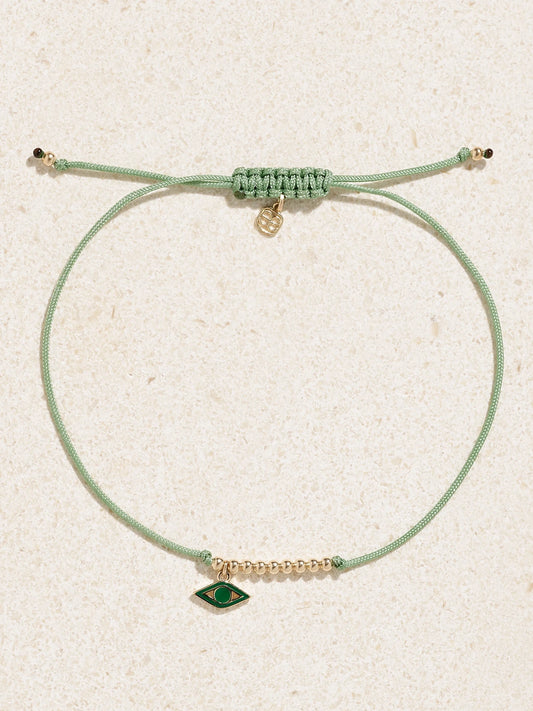Evil Eye 14-karat Gold, Cord And Enamel Bracelet