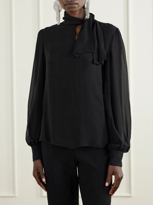 Valentino Garavani Bow-detailed Silk-georgette Blouse