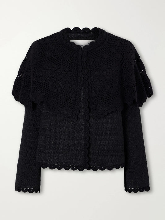Sea Wright Cape-detailed Crochet-knit Trimmed Bouclé Jacket