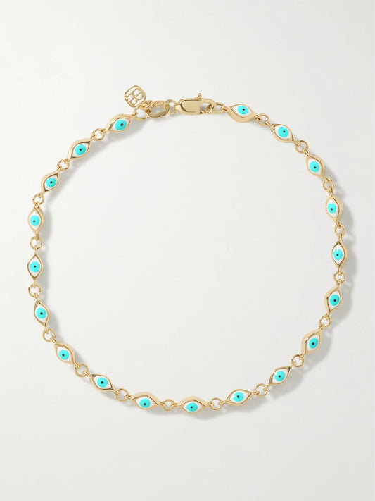 Mini Evil Eye 14-karat Gold And Enamel Bracelet