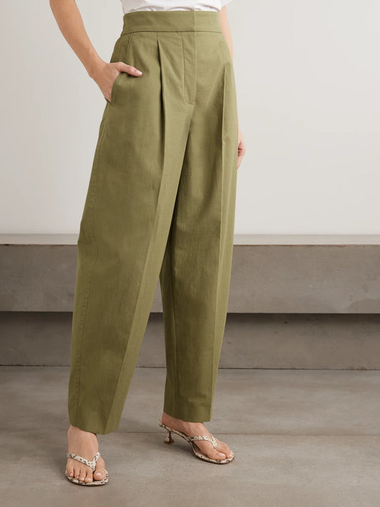 Paver Pleated Cotton Tapered Pants