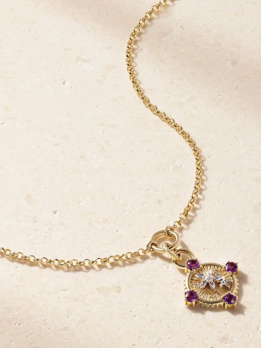 FoundRae Resilience Blossoms 18-karat Gold, Amethyst And Diamond Pendant Necklace
