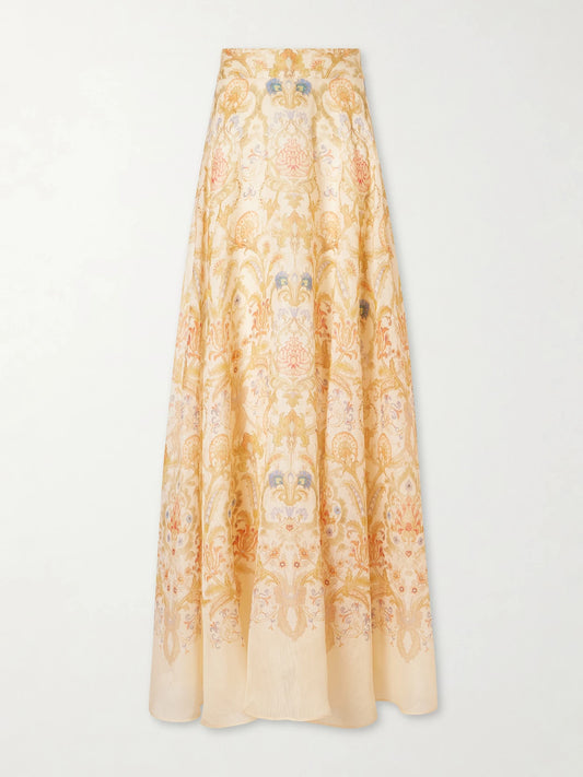 Zimmermann Valiant Circle Linen And Silk-blend Midi Skirt