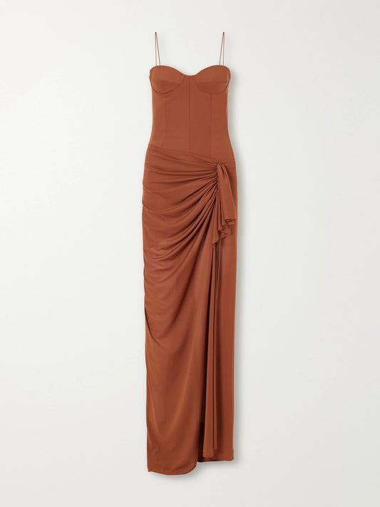 Alex Perry Tie-detailed Draped Powermesh Gown